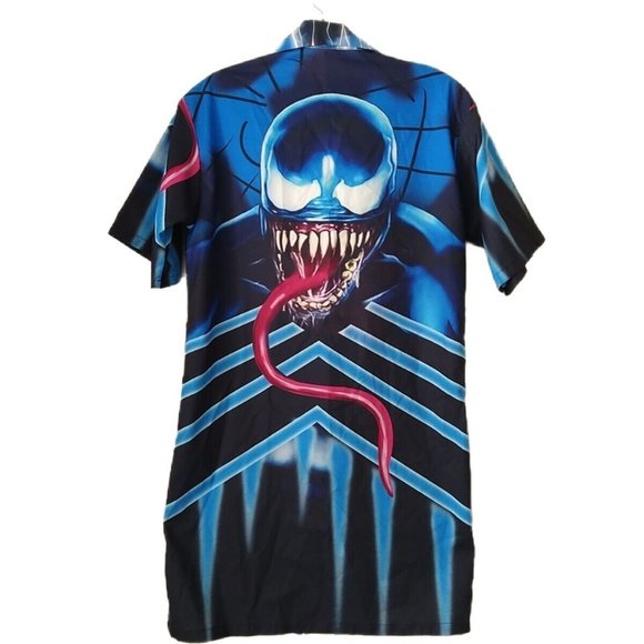 Venom Mens Small All Over Print Button Up Short Sleeve Shirt Blue - Picture 1 of 5